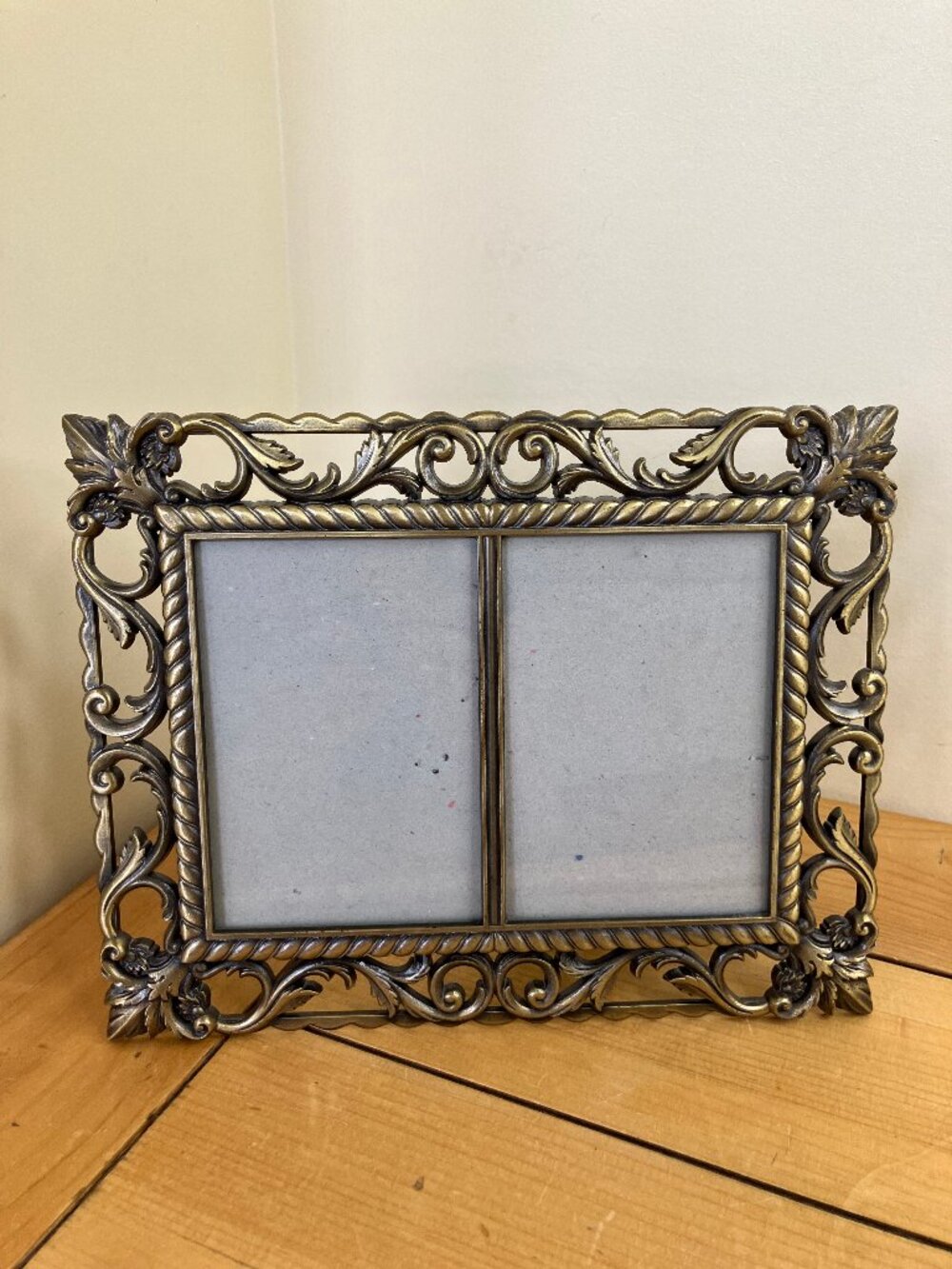 Ornate Metal Double Picture Photo Frame Rococo Style Brass Look